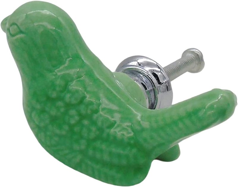 Tecrio 6pcs-Pack Vintage Ceramic Drawer Knobs and Pulls, Birds Art Decor Cupboard Dresser Cabinet Knobs and Handles for Kids-Room Bathroom Kitchen-Room Door Closet w/Screws Green - Image 3